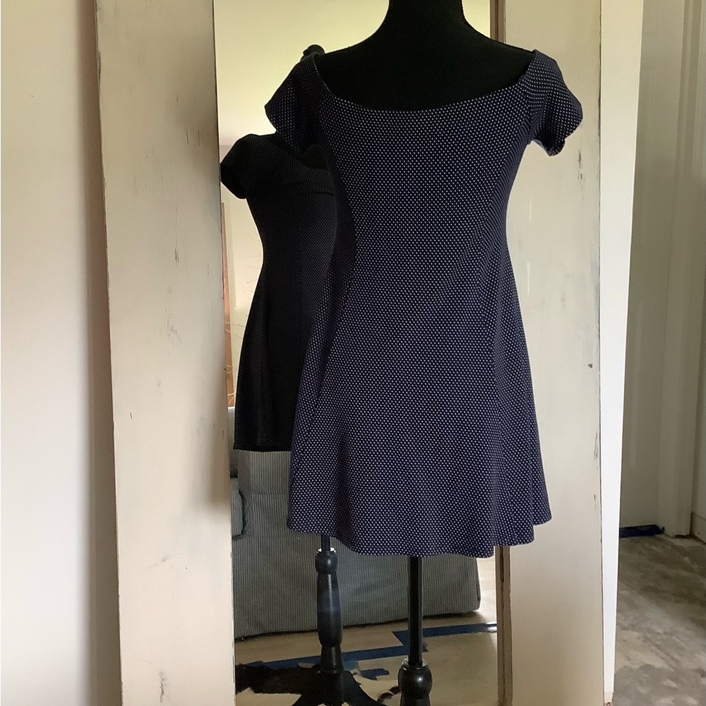 Elegant Navy Polka Dot Dress